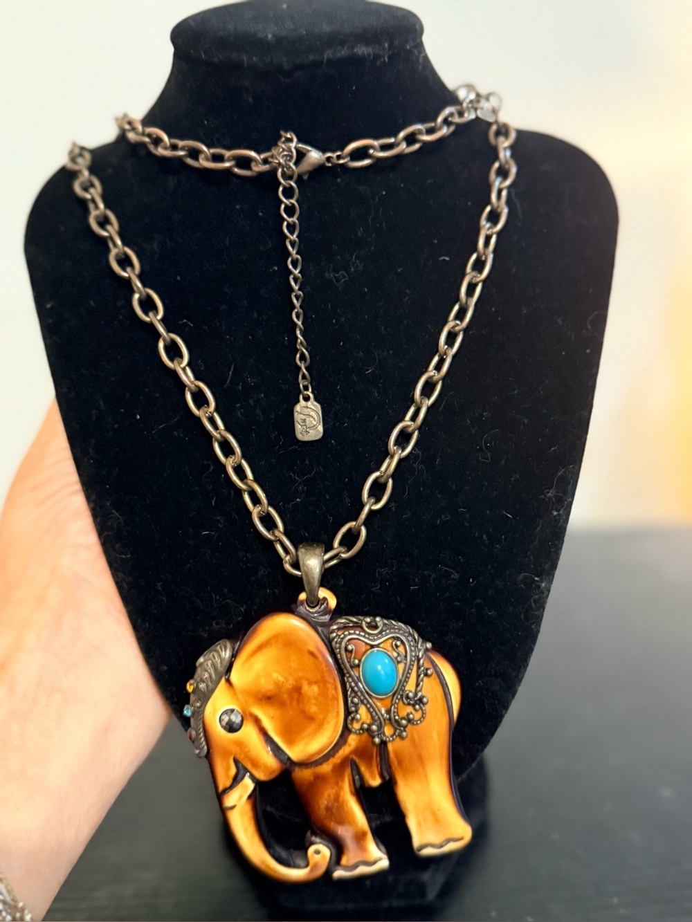 Diesel Orange Elephant Pendant Necklace with Turquoise Accent